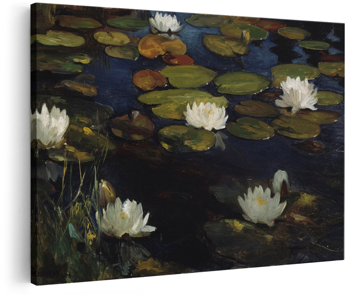 Artaza Canvas Schilderij Waterlelies - 180x120 cm - Groot - Wanddecoratie Bloemen - Muurdecoratie Monet - Decoratie Vijver Natuur - Wit