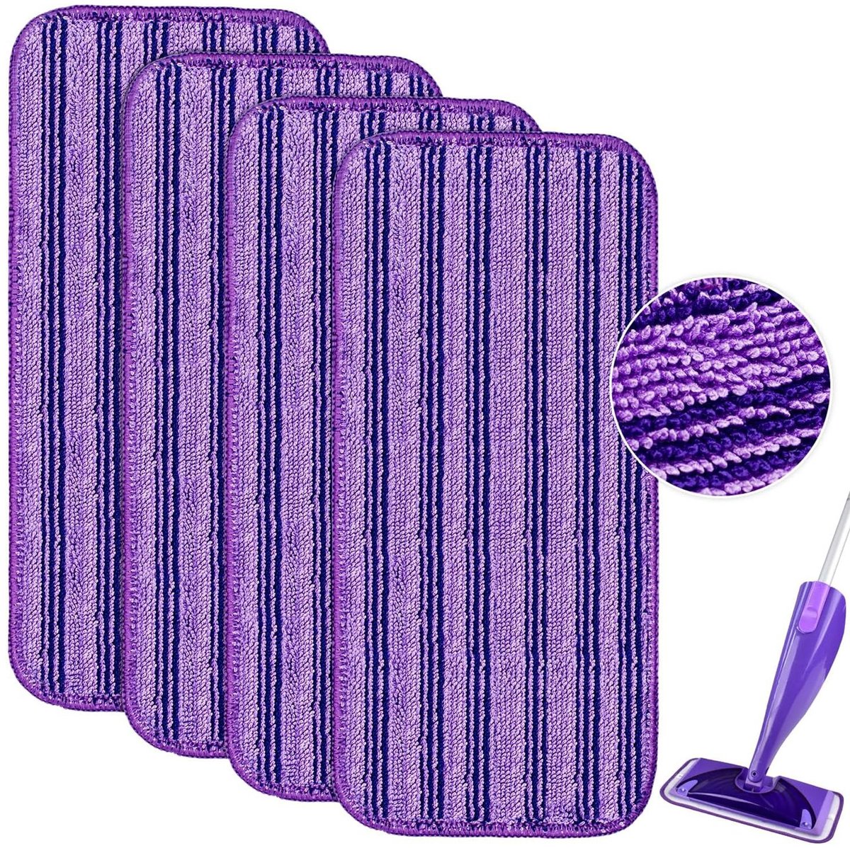 Set van 4 herbruikbare kationische dweilpads- geschikt voor de Swiffer Wet‑Jet en de meeste 10‑- 11‑ en 12‑inch spraymops met klittenbandsluiting