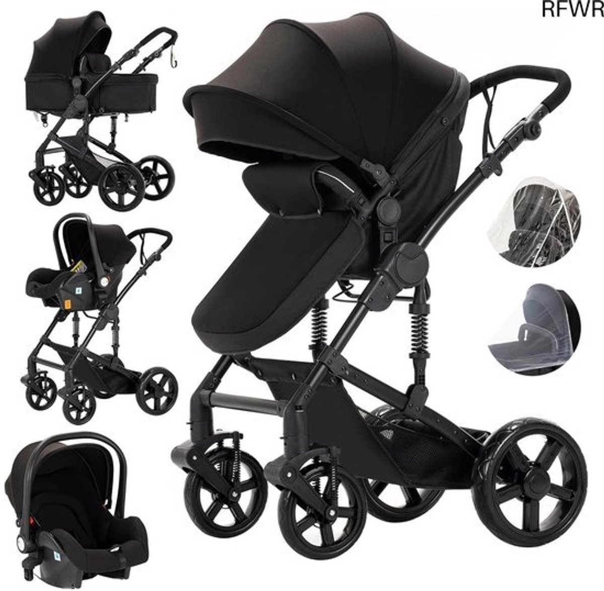 RFWR® 3-in-1 Kinderwagen met Hoge Zichtbaarheid - Opvouwbaar en Verstelbaar Reissysteem voor Baby's