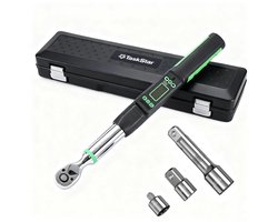 Blinxz.store - 220 Nm - Momentsleutel - Digitale momentsleutel - Momentsleutel auto - Geschikt voor 3 verschillende maten 1/4" 1/2" 3.8" - Compleet met verlengstuk en handige opbergkoffer - zwart/groen