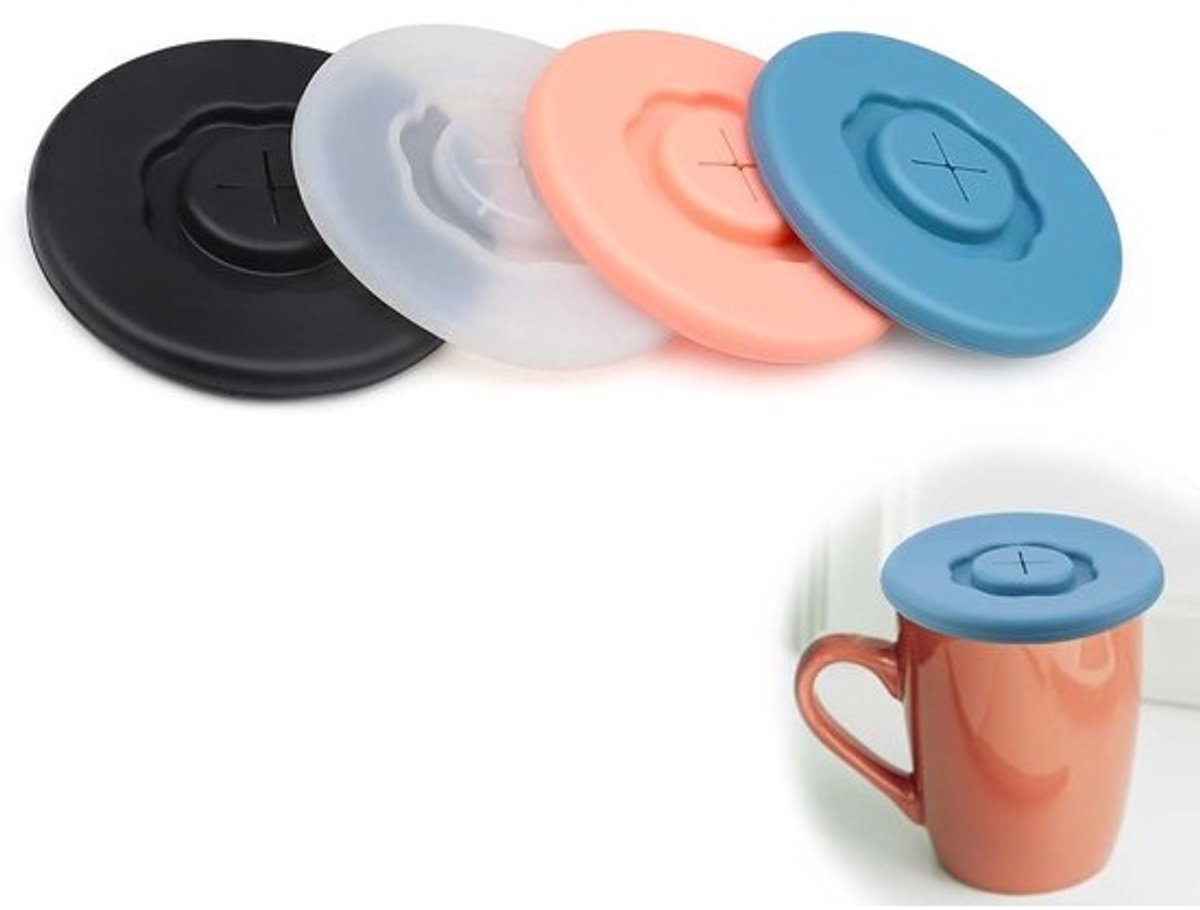 Dailygoods- Siliconen Deksel Herbruikbaar - 4-delig - Rekbaar - Voor Glazen Kopjes - Koffiekopjes - Waterbekers - Bestand Tegen Stof en Hoge Temperaturen - Bekerdeksel