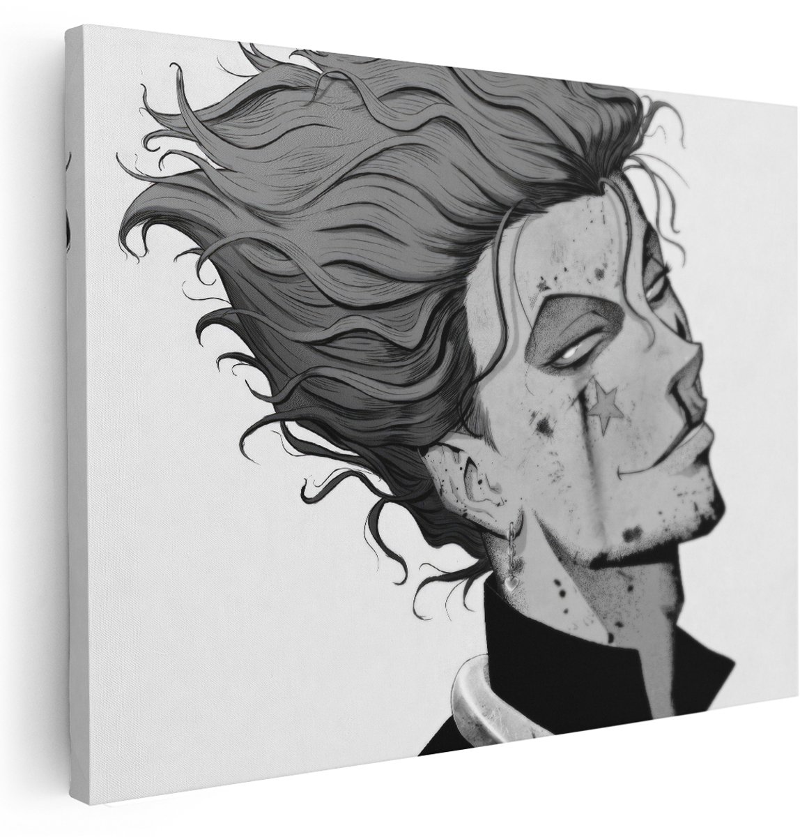 Artaza Canvas Schilderij Anime Man - 160x120 cm - Groot - Wanddecoratie Portret - Muurdecoratie Hunter X Hunter - Decoratie Zwart Wit Slaapkamer