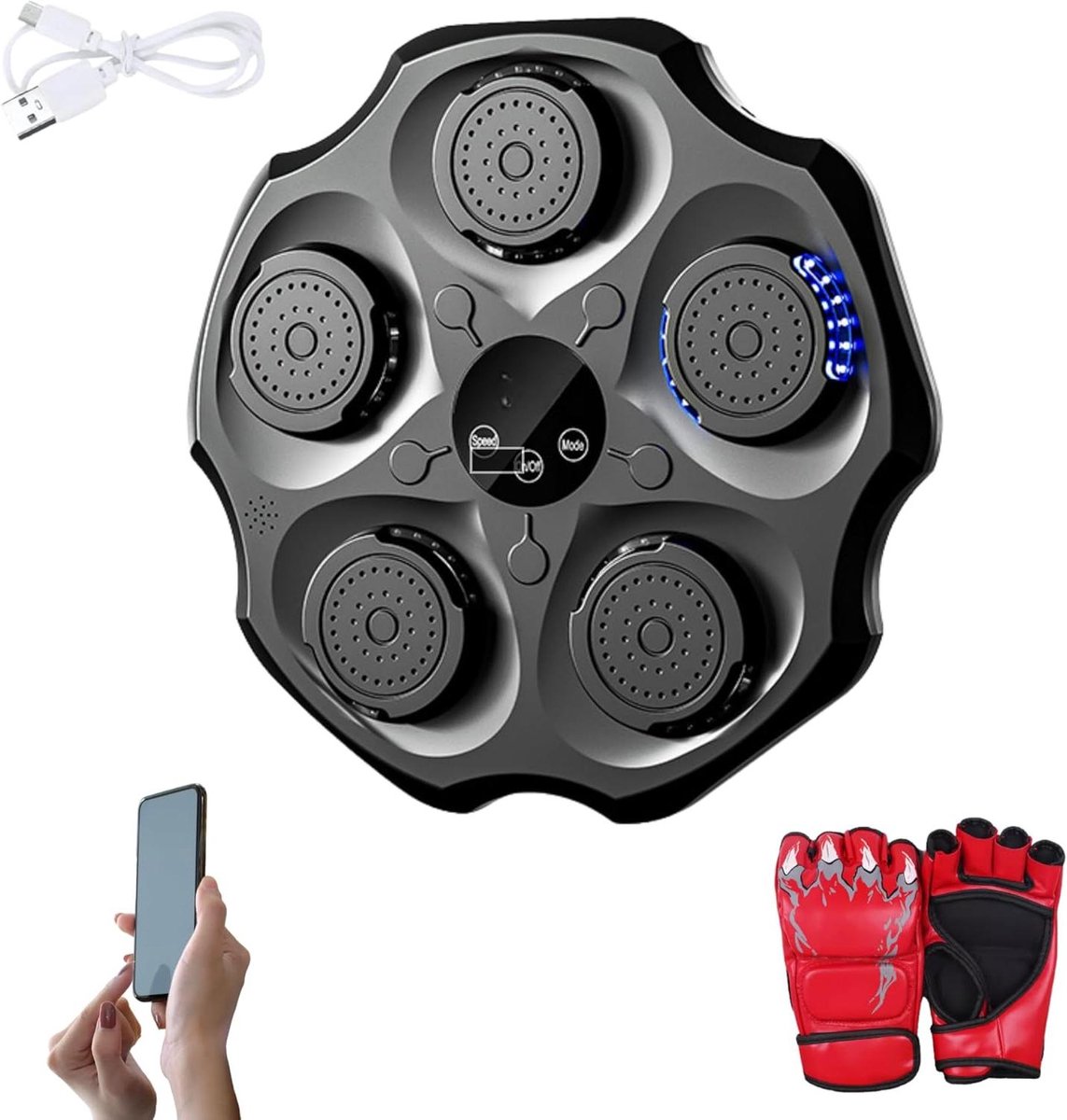 Boksmachine Muziek - Wandtraining Apparaat - Dynamische Training - Synchroniseert met Muziek - 43x43cm - Zwart