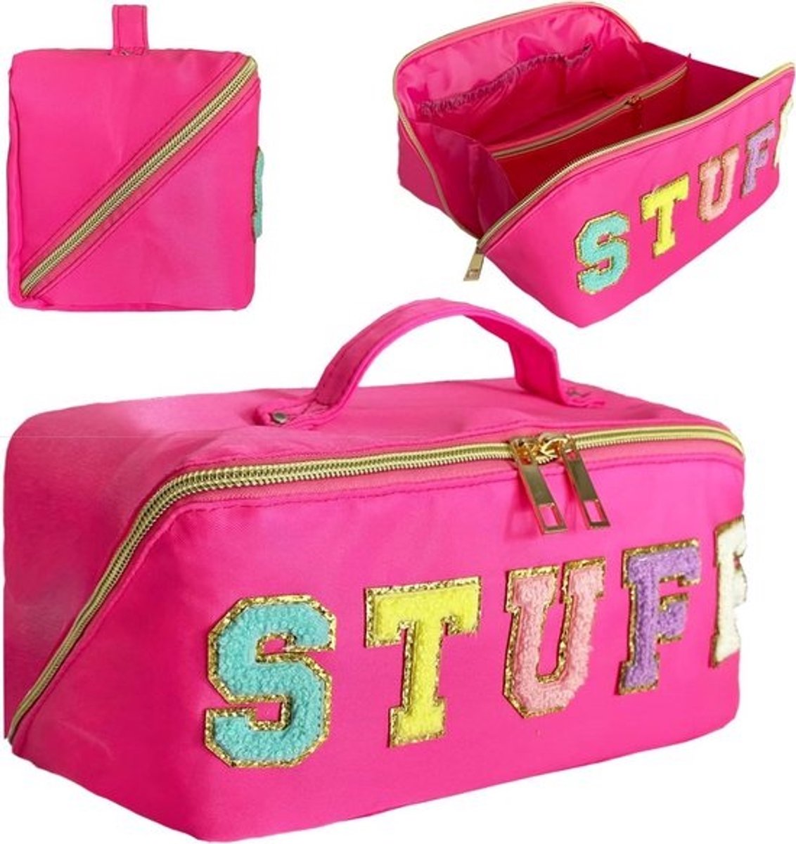 Make-up tas met 7 kleuren in roze en paars