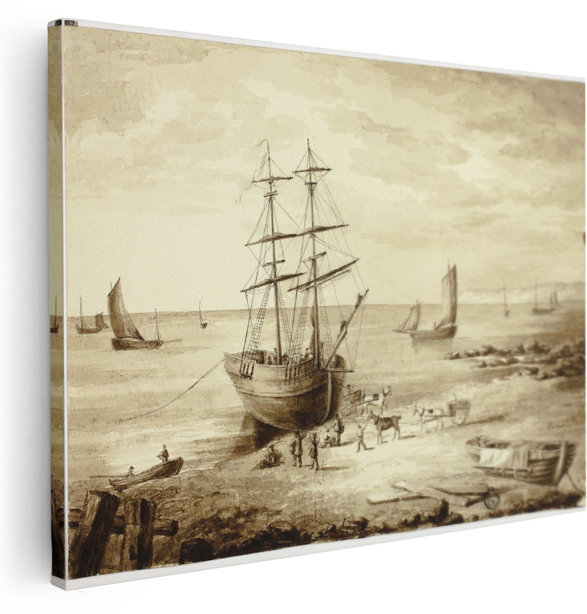 Artaza Canvas Schilderij Haven - 160x120 cm - Groot - Wanddecoratie Zee - Muurdecoratie Historisch Schip - Decoratie Kustlijn - Kamer Accessoires