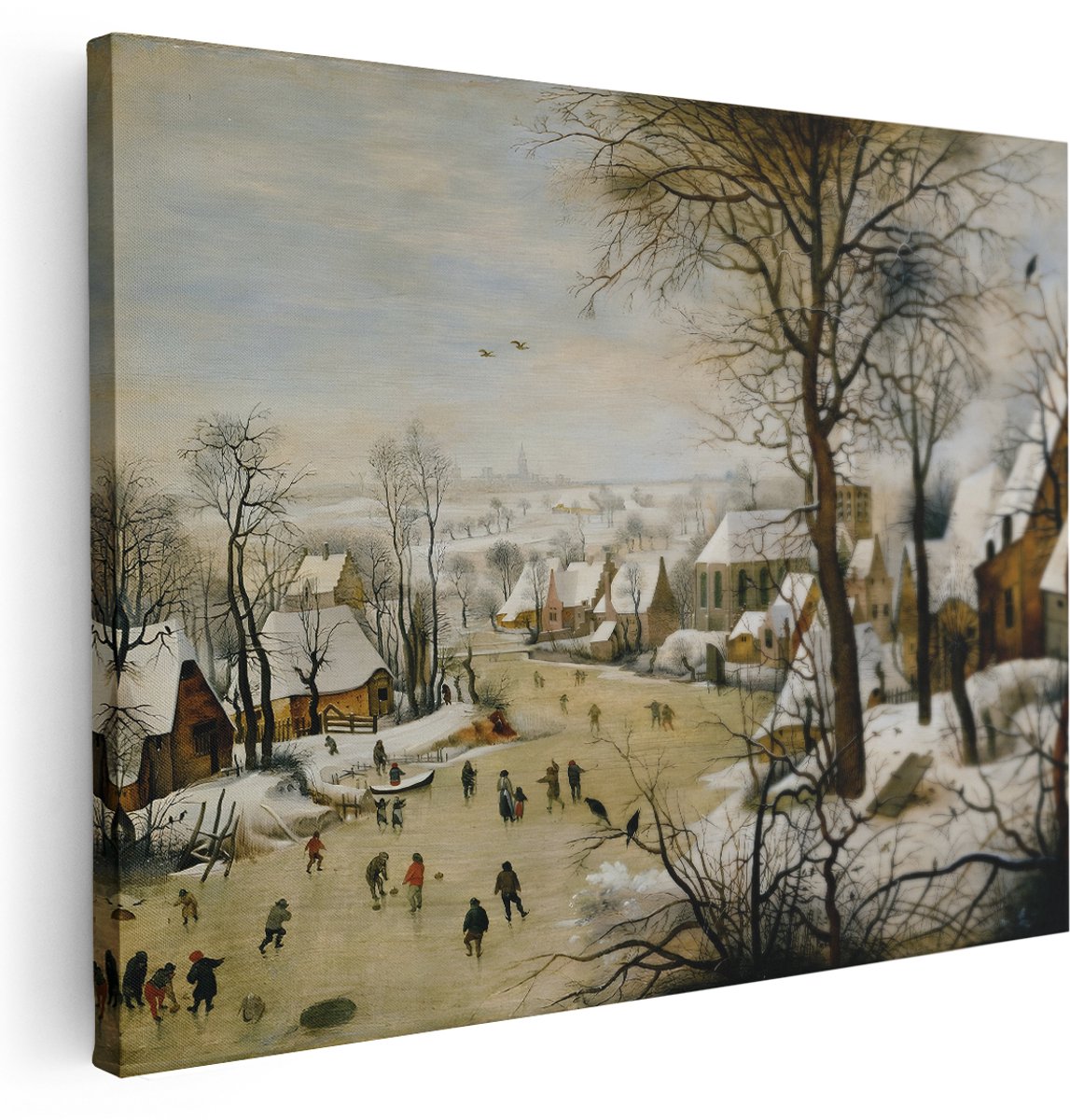 Artaza Canvas Schilderij Oude Meesters Bruegel - 160x120 cm - Groot - Wanddecoratie Winter - Muurdecoratie Dorp - Schilderijen Op Canvas