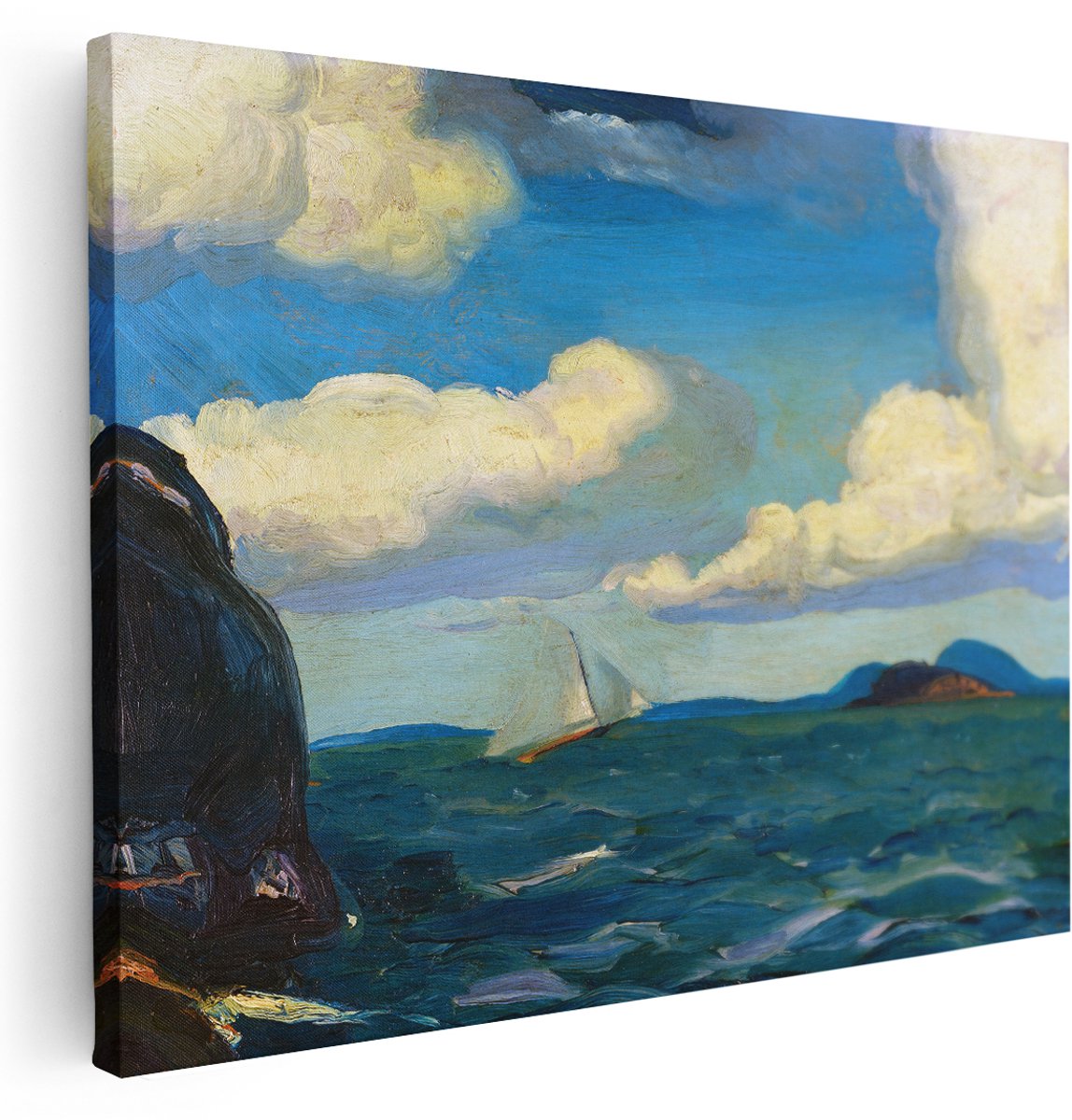 Artaza Canvas Schilderij Landschap - 160x120 cm - Groot - Wanddecoratie Zeilboot - Muurdecoratie Kustlandschap - Decoratie Wolken - Kamer Accessoires Blauw