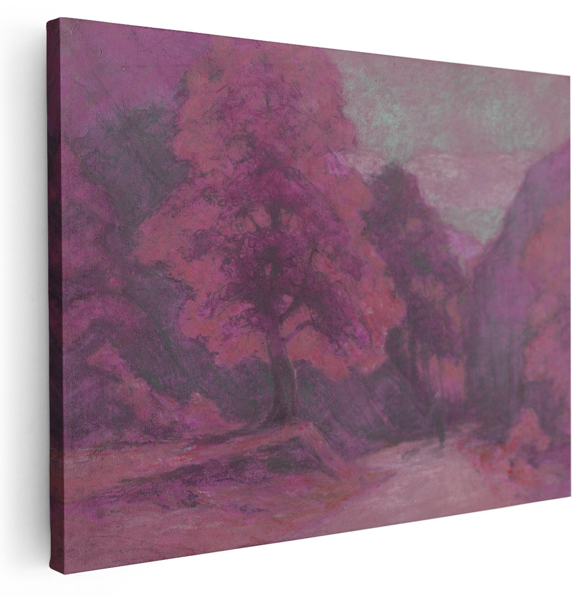 Artaza Canvas Schilderij Natuur - 160x120 cm - Groot - Wanddecoratie Boom - Muurdecoratie Landschap Woonkamer - Kamer Accessoires Bos - Paars