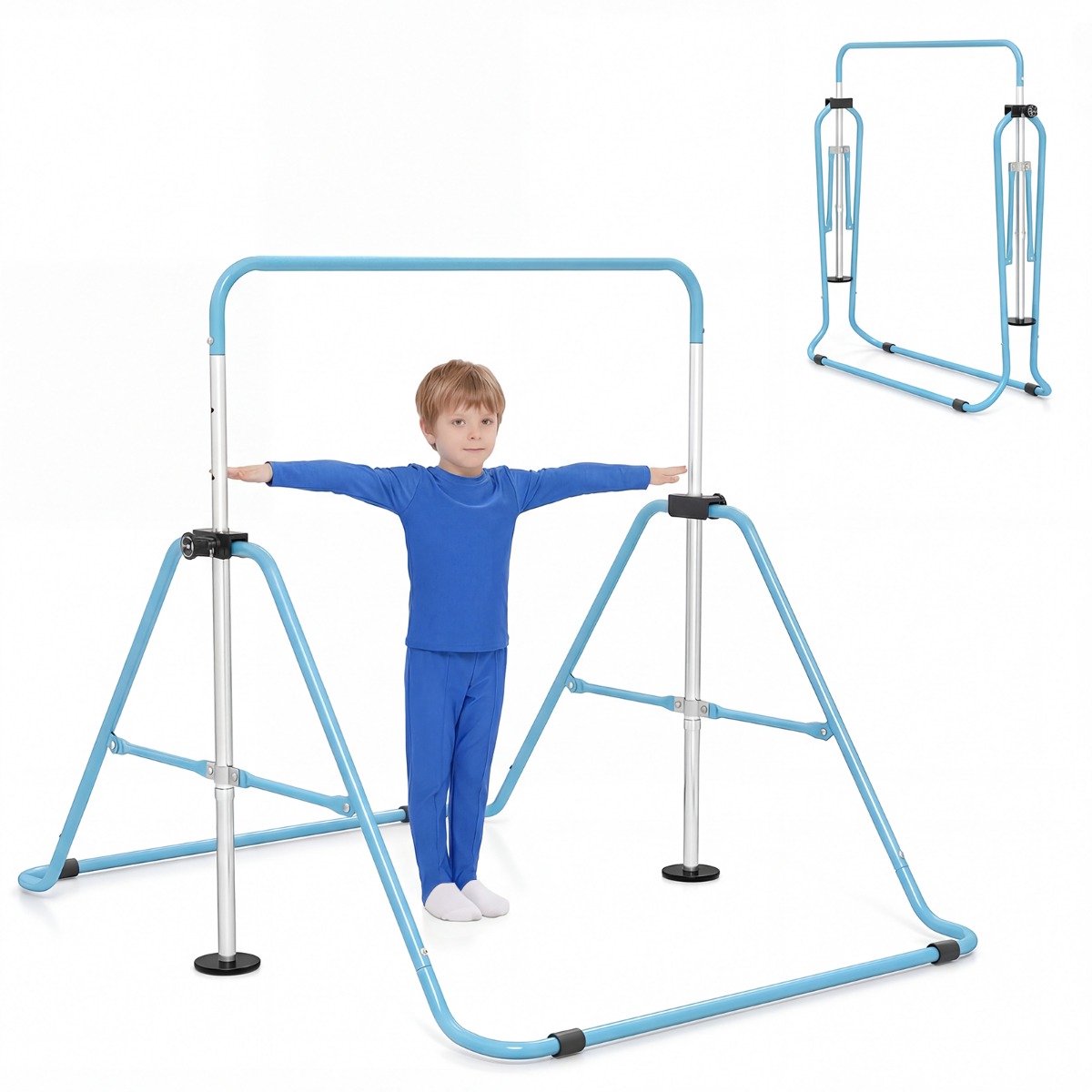 SureDeal® - Turnstang - Opvouwbare Gymnastiekstang - Kinderen Hoogte Verstelbare - Antislipbasis - 149x108x130 cm - Blauw