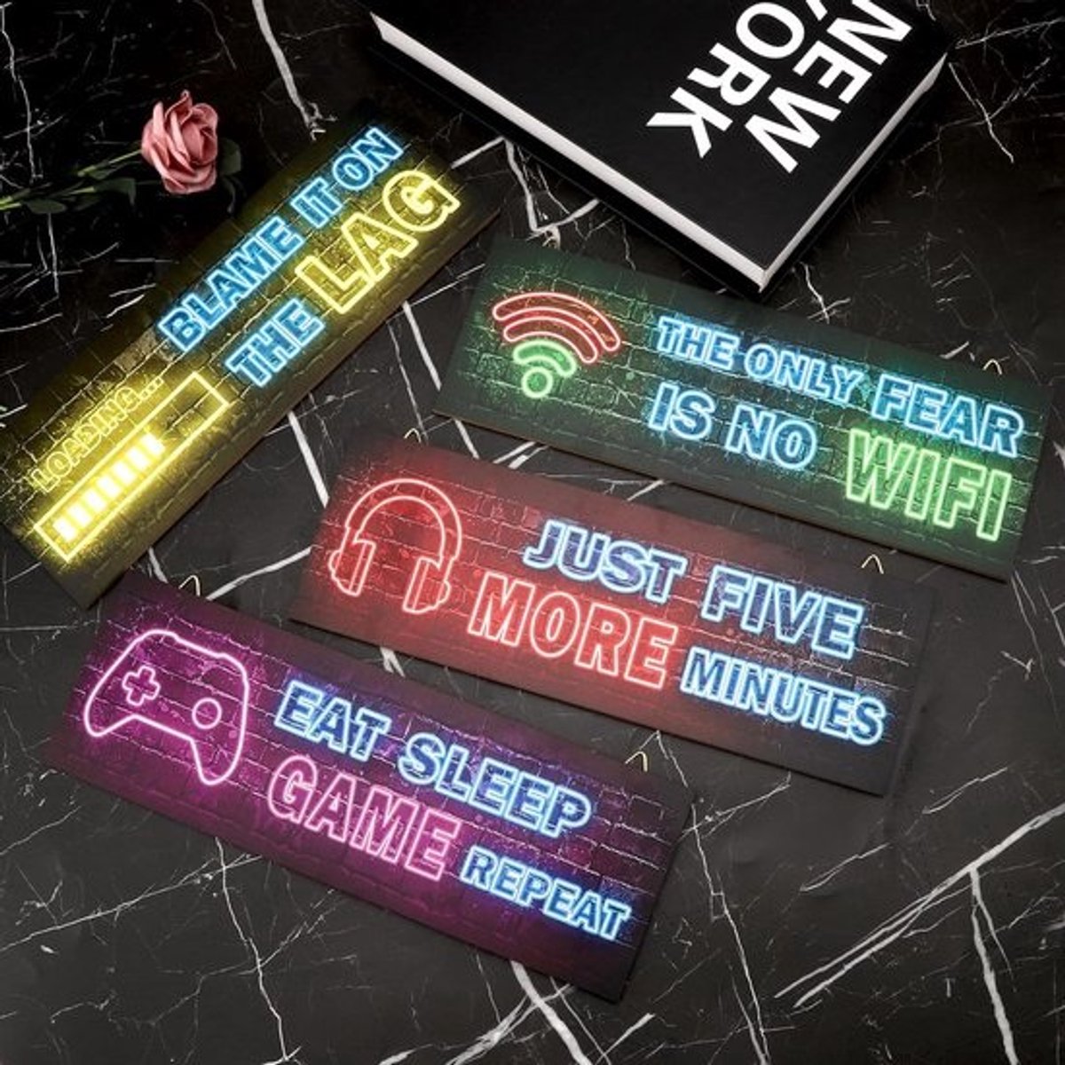 Set van 4 houten bordjes met gaming spreuken voor muurdecoratie — cadeau in Wonen & Interieur - foto 3
