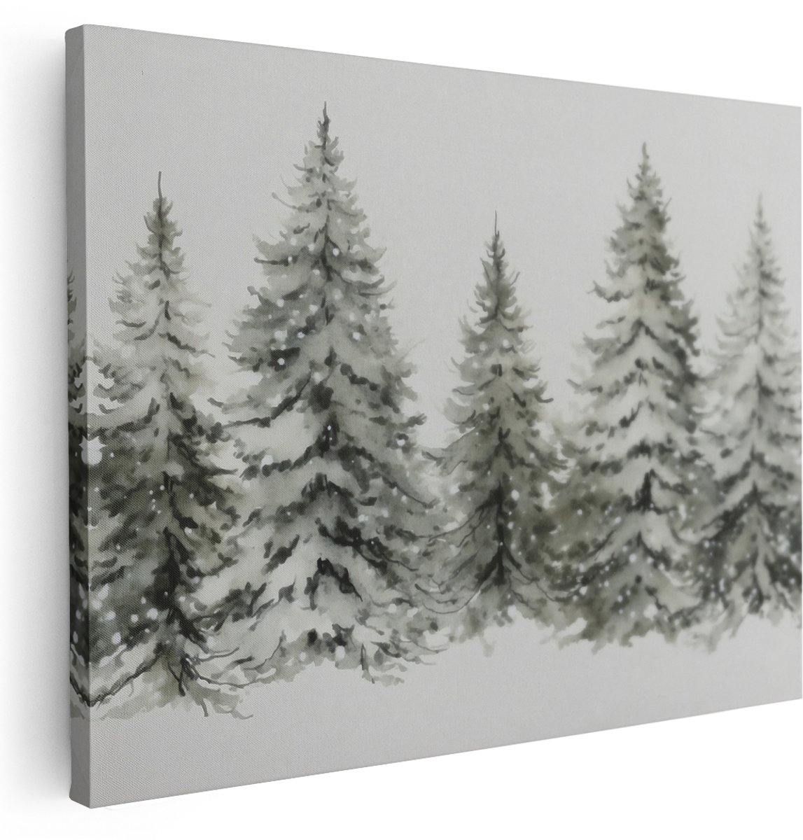 Artaza Canvas Schilderij Besneeuwd Bos - 160x120 cm - Groot - Wanddecoratie Dennenbomen - Muurdecoratie Natuur - Decoratie Winter - Kamer Accessoires