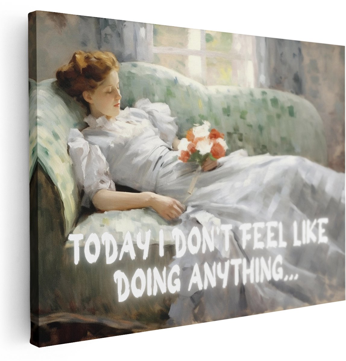 Artaza Canvas Schilderij Vintage Vrouw - 160x120 cm - Groot - Wanddecoratie Bloemen Romantisch - Muurdecoratie Woonkamer - Kamer Accessoires