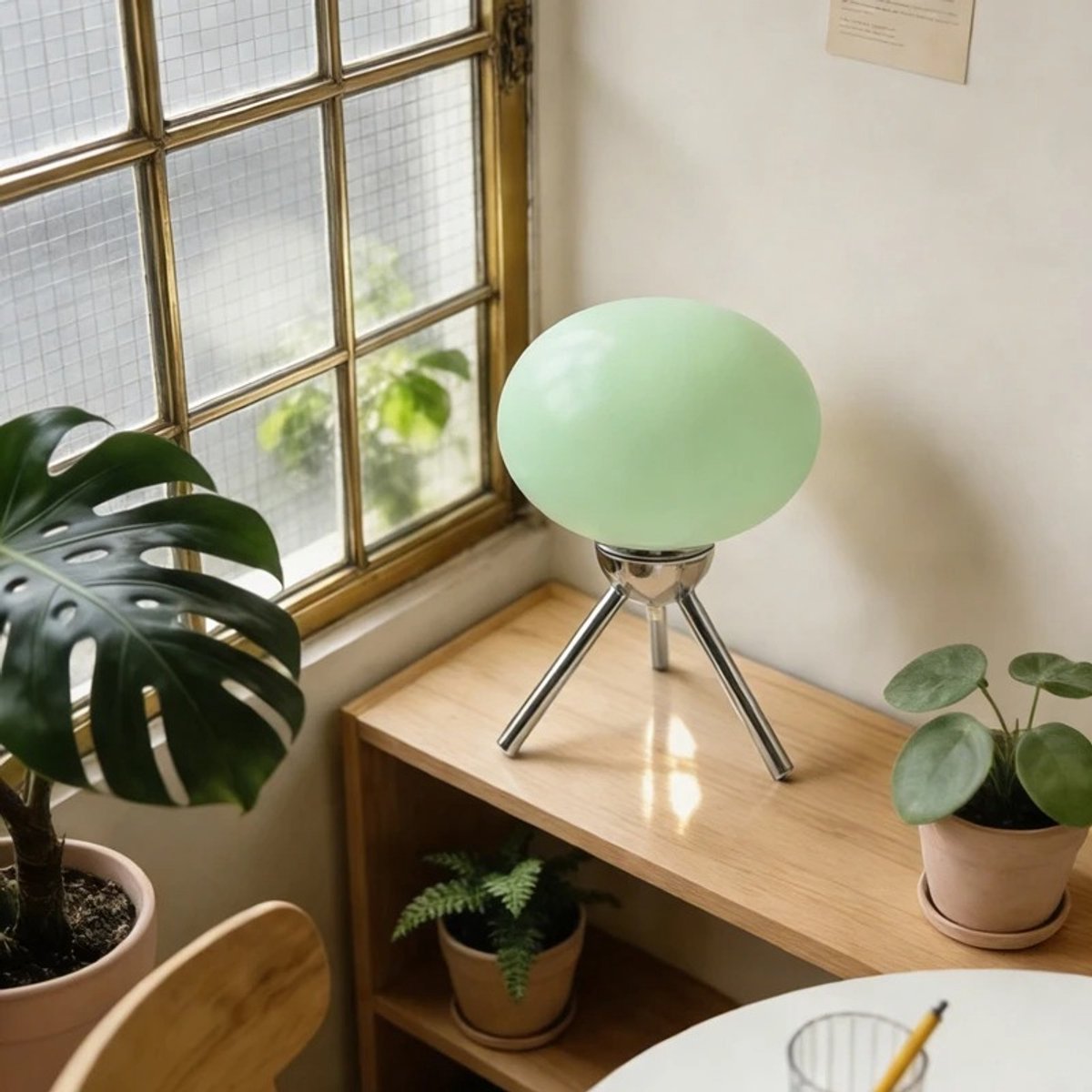 Novyro Living - tafellamp - paddenstoellamp - dimbaar - groen - retro - LED - slaapkamer - woonkamer - 20 x 27 cm - glas