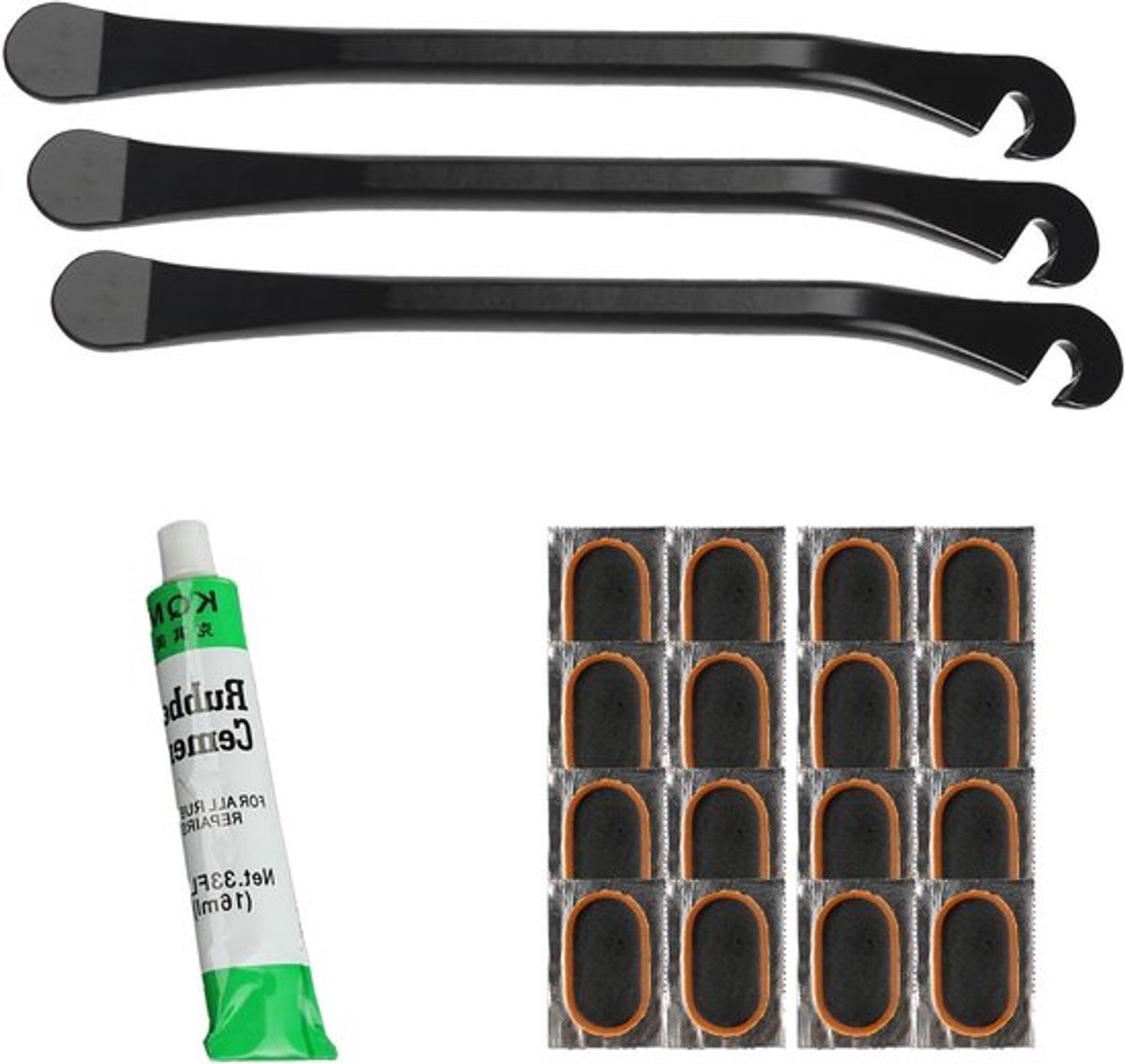 Set van 3 metalen bandenlichters 11,7 x 1 cm met plakkers en bandenreparatielijm voor fietsen, ideaal voor mountainbikes en stadsfietsen