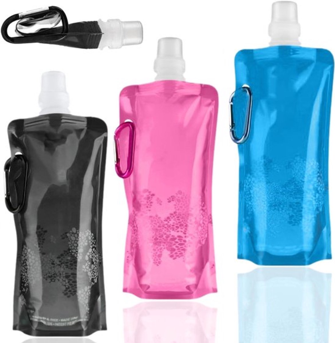 Vouwbare Waterflessen 500ml - Flexibele, Herbruikbare en Draagbare Flessen met Karabijnhaak voor Outdoor, Reizen en Fietsen