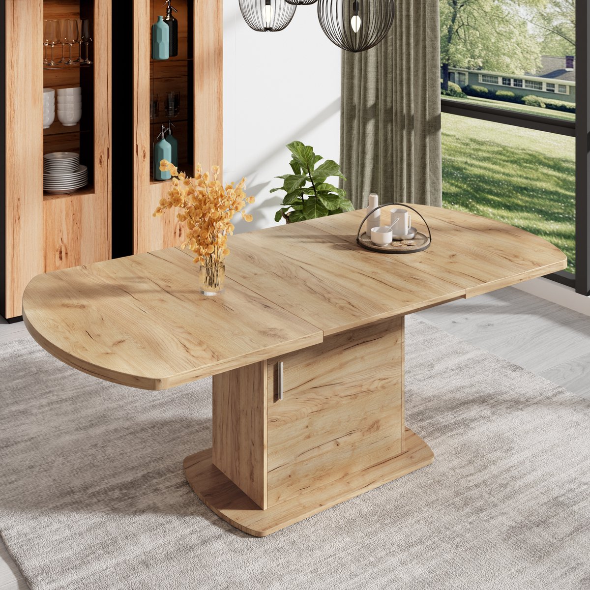 VVBV Eettafel 200x80x75 cm - Uitschuifbaar, Opbergruimte, Ruimtebesparend - Eiken, Spaanplaat