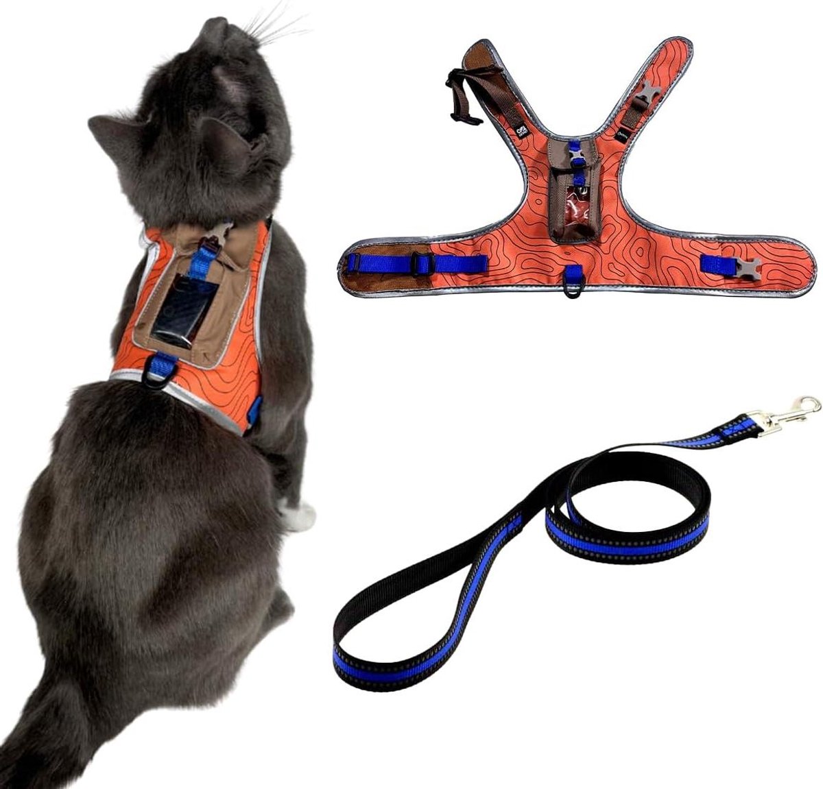 Honden Tuigje met GPS Zakje - Veilig Kattenharnas - Veilig Wandelen - Reflecterende Randen - Maat S - Oranje