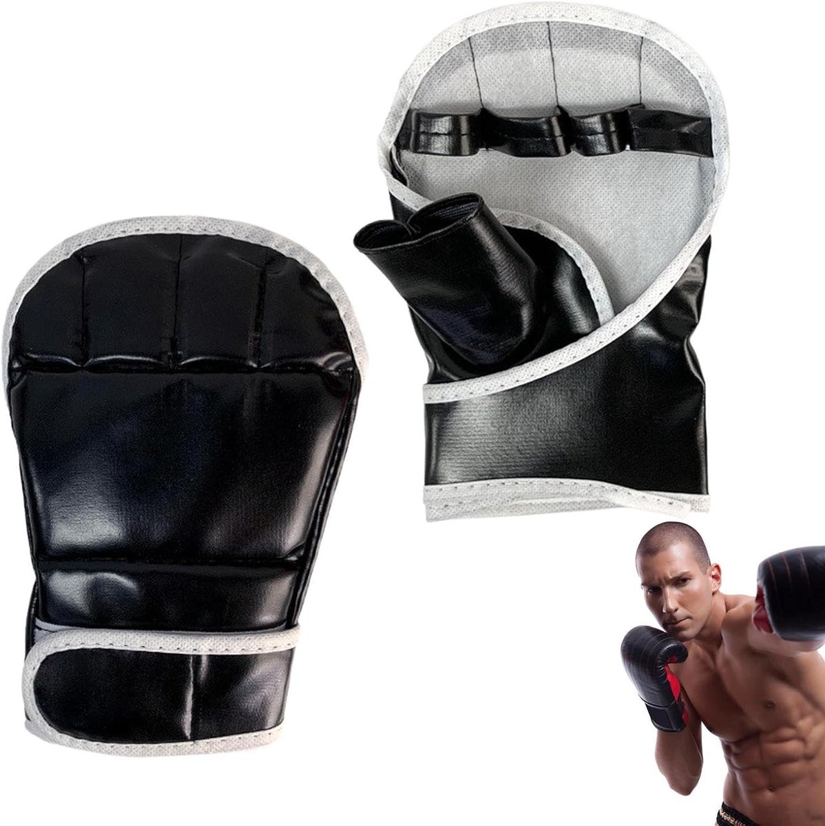 Bokshandschoenen - Vecht- en Kickbokshandschoenen - Sporttraining - Half Vinger Open Palm - 20.5 x 14 cm - Zwart