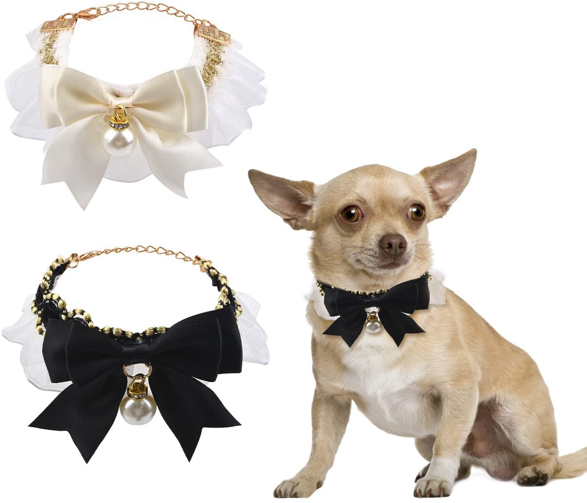 Solidchoice - Set van 2 Verstelbare Honden- en Kattenhalsbanden met Parels