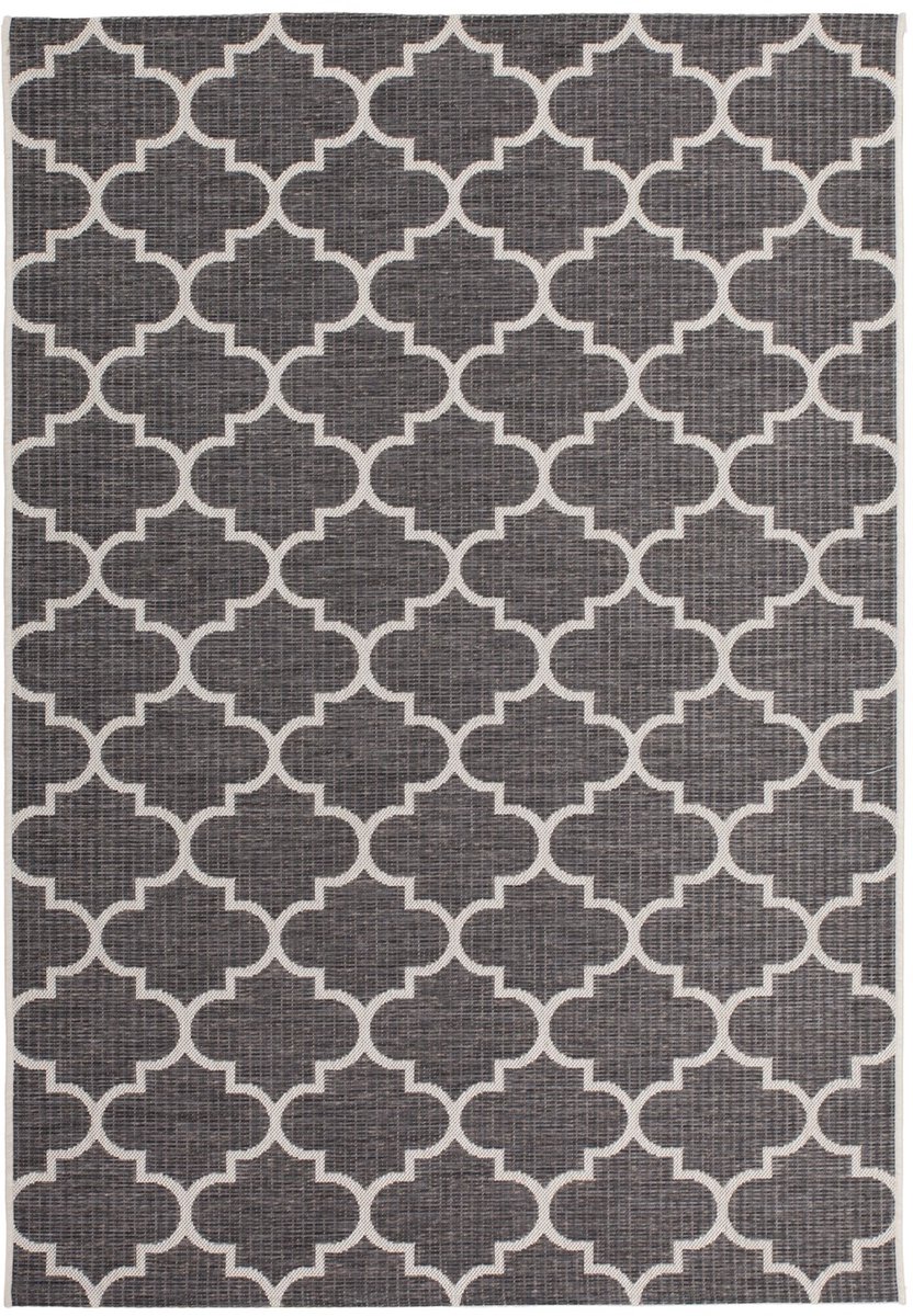 Padiro vlakgeweven vloerkleed 80 x 230 cm - grijs - modern geometrisch patroon - voor binnen en buiten - geschikt voor vloerverwarming - van polypropyleen