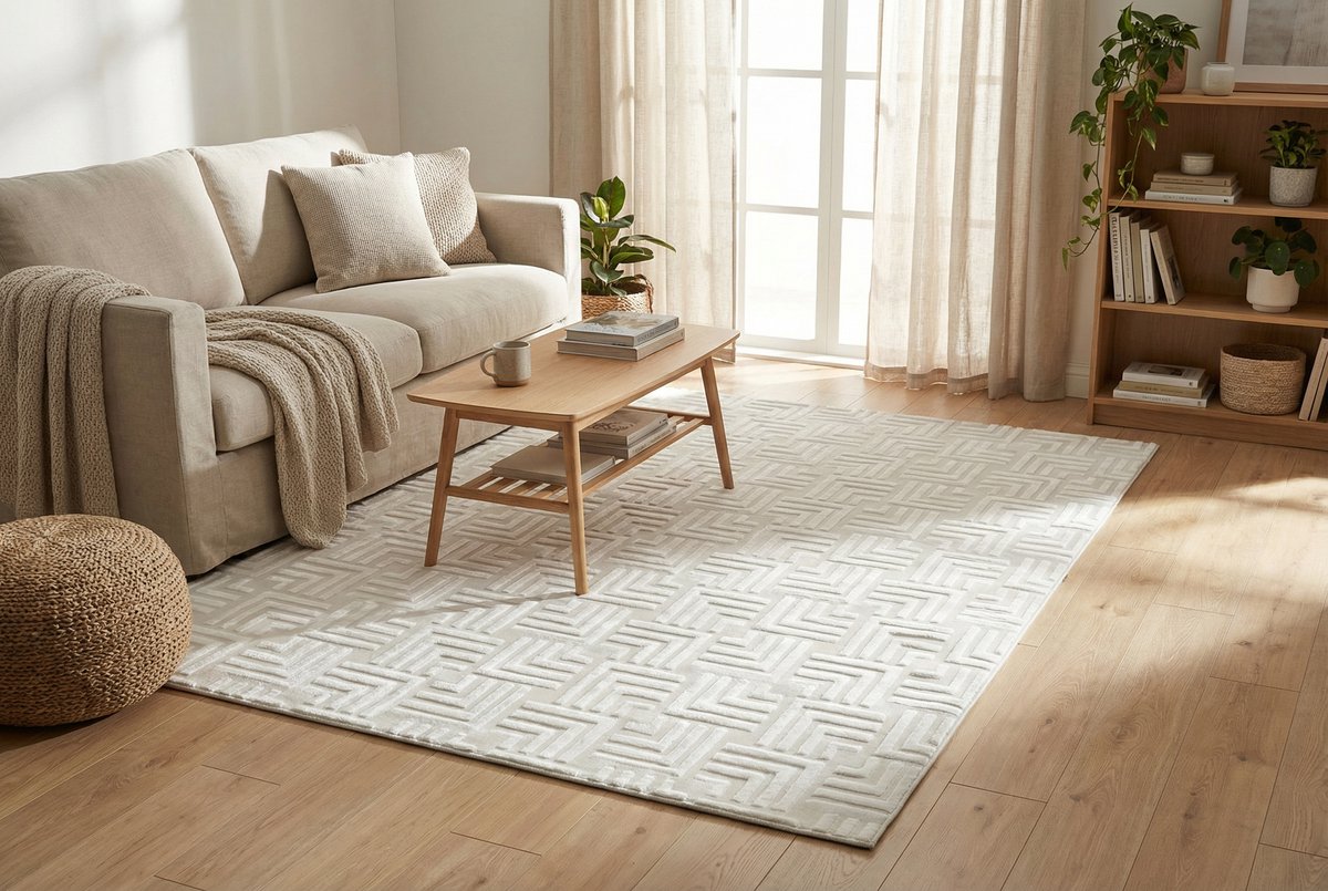 Padiro laagpolig vloerkleed 120 x 160 cm - wit - modern geometrisch patroon - geschikt voor vloerverwarming - van polyester