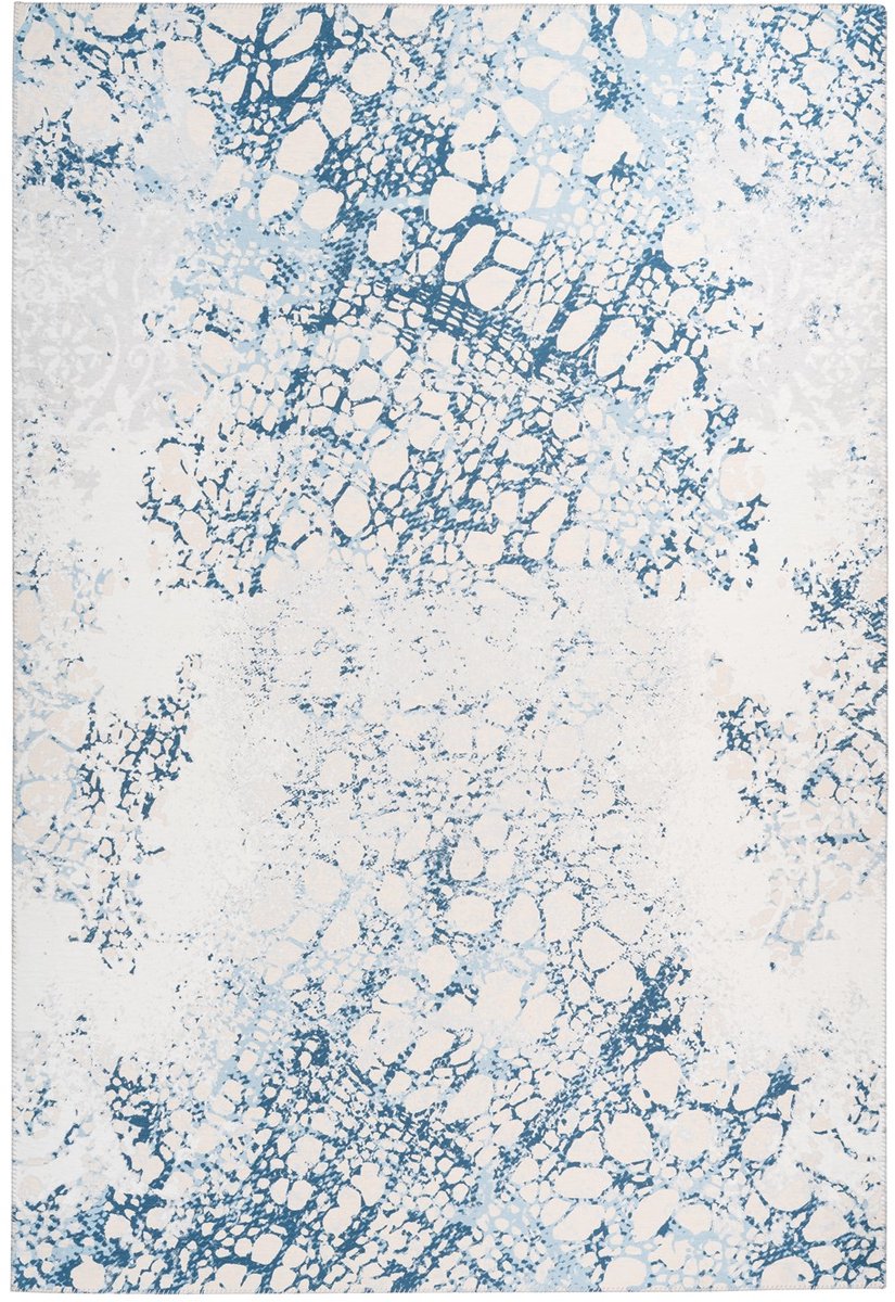 Padiro laagpolig vloerkleed 80 x 150 cm - crème en blauw - modern abstract design - geschikt voor vloerverwarming - van polyester