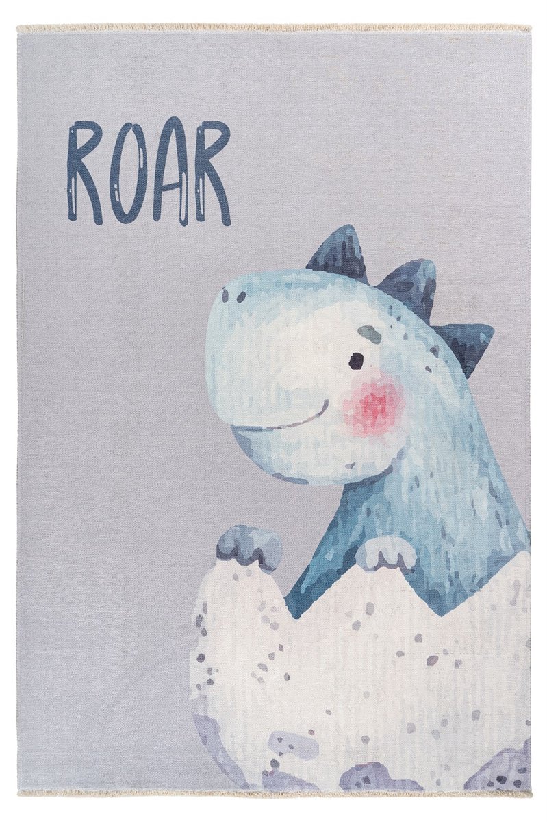 Padiro kindervloerkleed 115 x 170 cm - meerkleurig - speels kindermotief - met dinosaurusmotief - met franjes - van katoen (recycelt) en polyester
