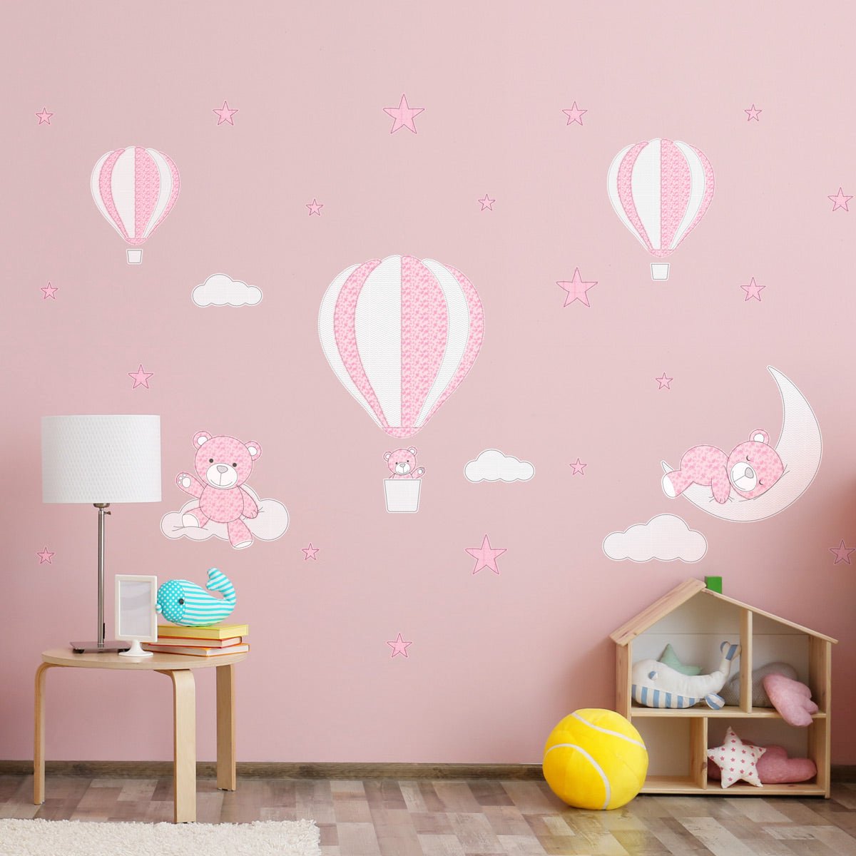 Ambiance Sticker Muurstickers - Heteluchtballonnen en teddyberen in de wolken - Zelfklevende stickers - 120x160cm Multi color
