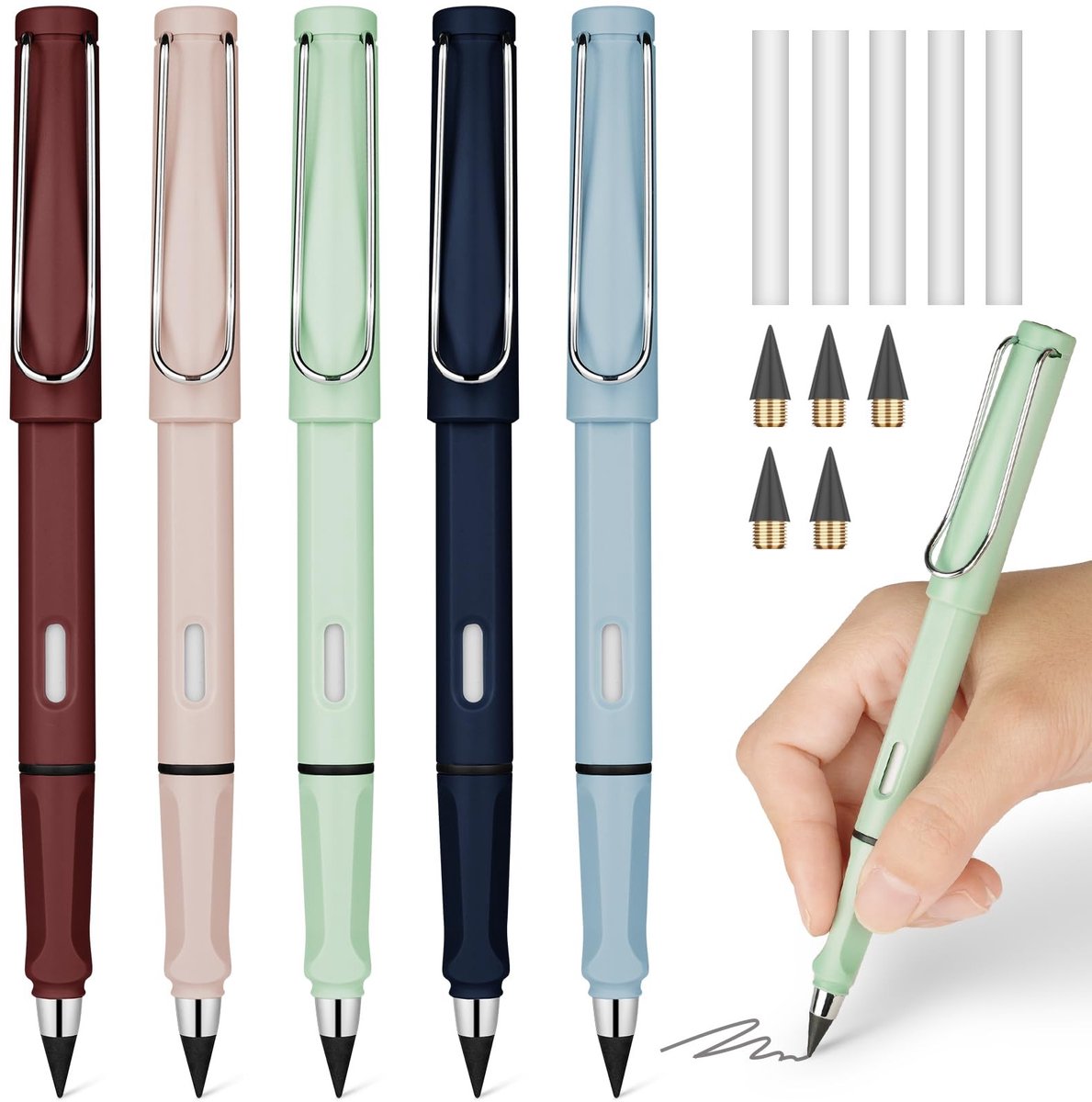 Solidchoice - 5-Pack Inkless Potlood met Vervangbare Nib en Gum