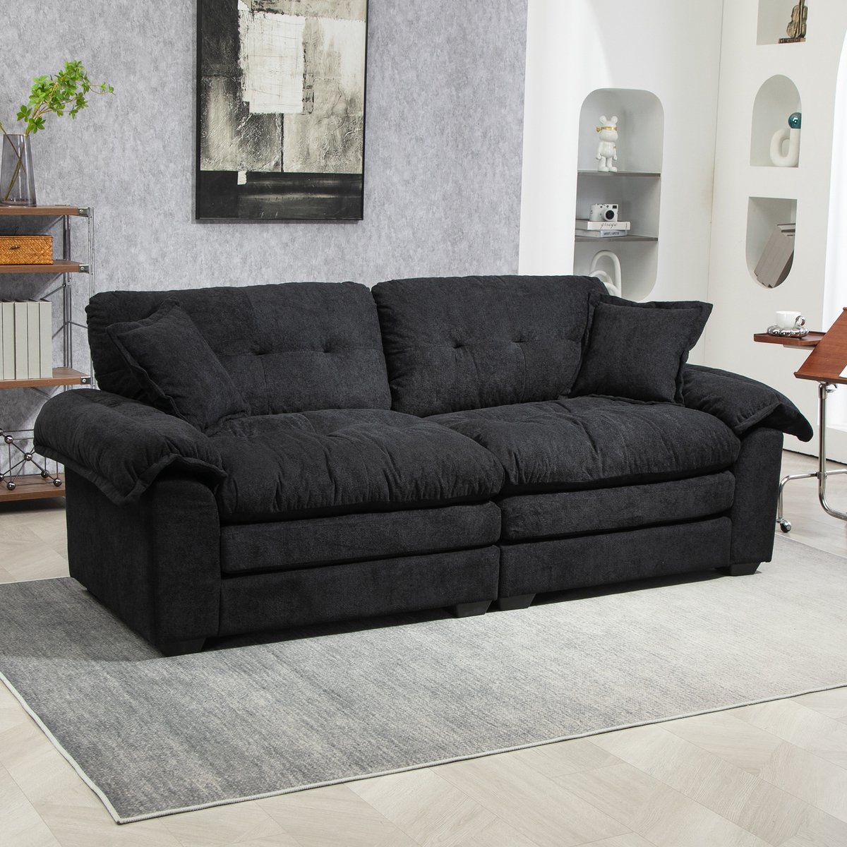 Chic en Comfortabel: Diepe Zweisitzsofa in - Ideaal voor Intieme Ruimtes - 214x89x93 cm, Zwart