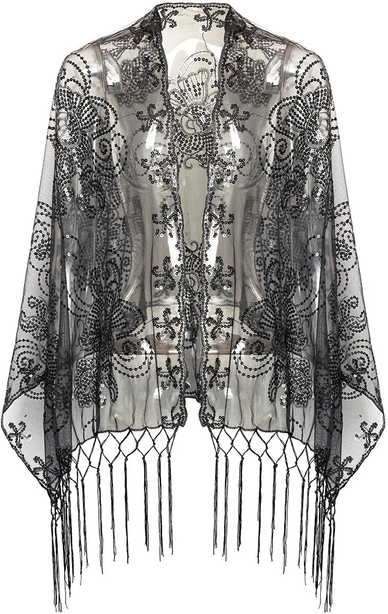 Solidchoice - Vintage 1920s Stola met Pauwenpatroon voor Avondkleding