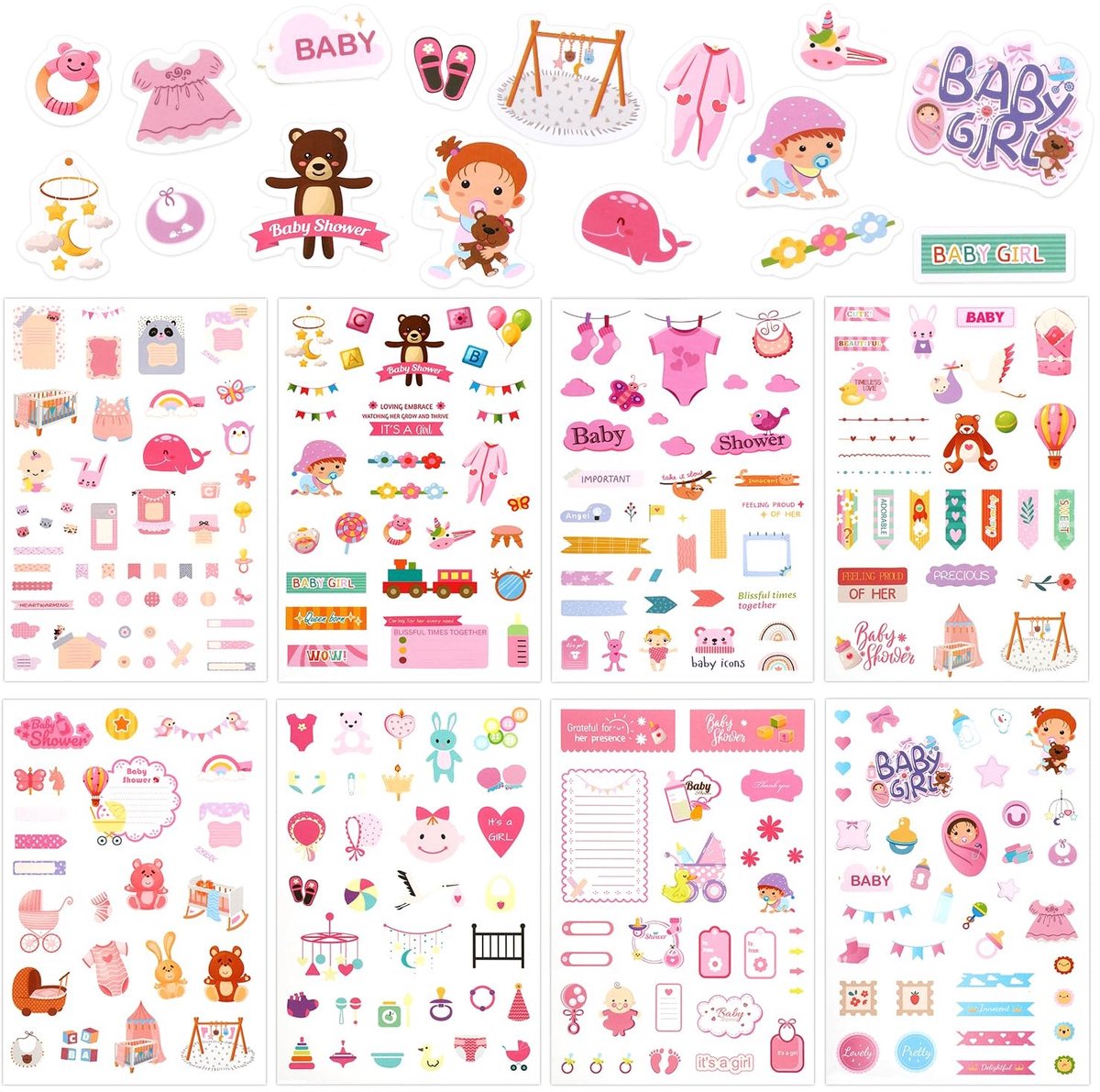 Solidchoice - 8 Vellen Babymeisjes Plakboekstickers voor Creatieve Projecten