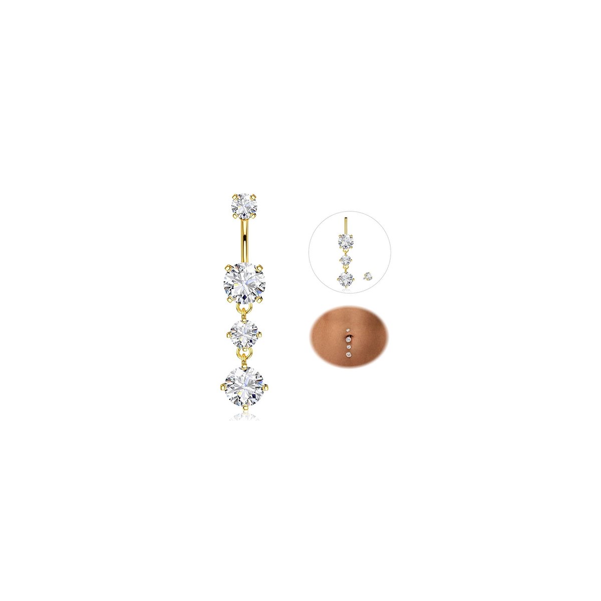 Solidchoice - Titanium Navelstaafjes met CZ Dangle Sieraden voor Dames - 14G Buikring