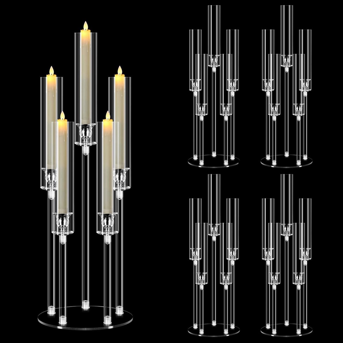 Solidchoice - Set van 4 Hoge Acryl Kaarsenhouders 68 cm