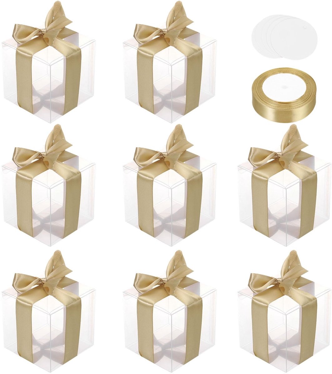 Solidchoice - Set van 10 Transparante Geschenkdozen met Gouden Band voor Feestelijke Gelegenheden