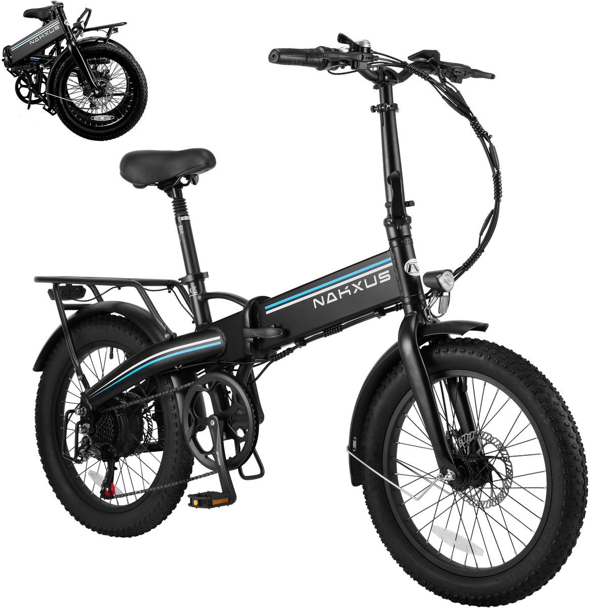 Vankel Elektrische Vouwfiets - 48V 556Wh Accu - 90Nm Koppel - 20 inch Brede Banden - Uitneembare Accu - Shimano 7 Versnellingen - Zwart