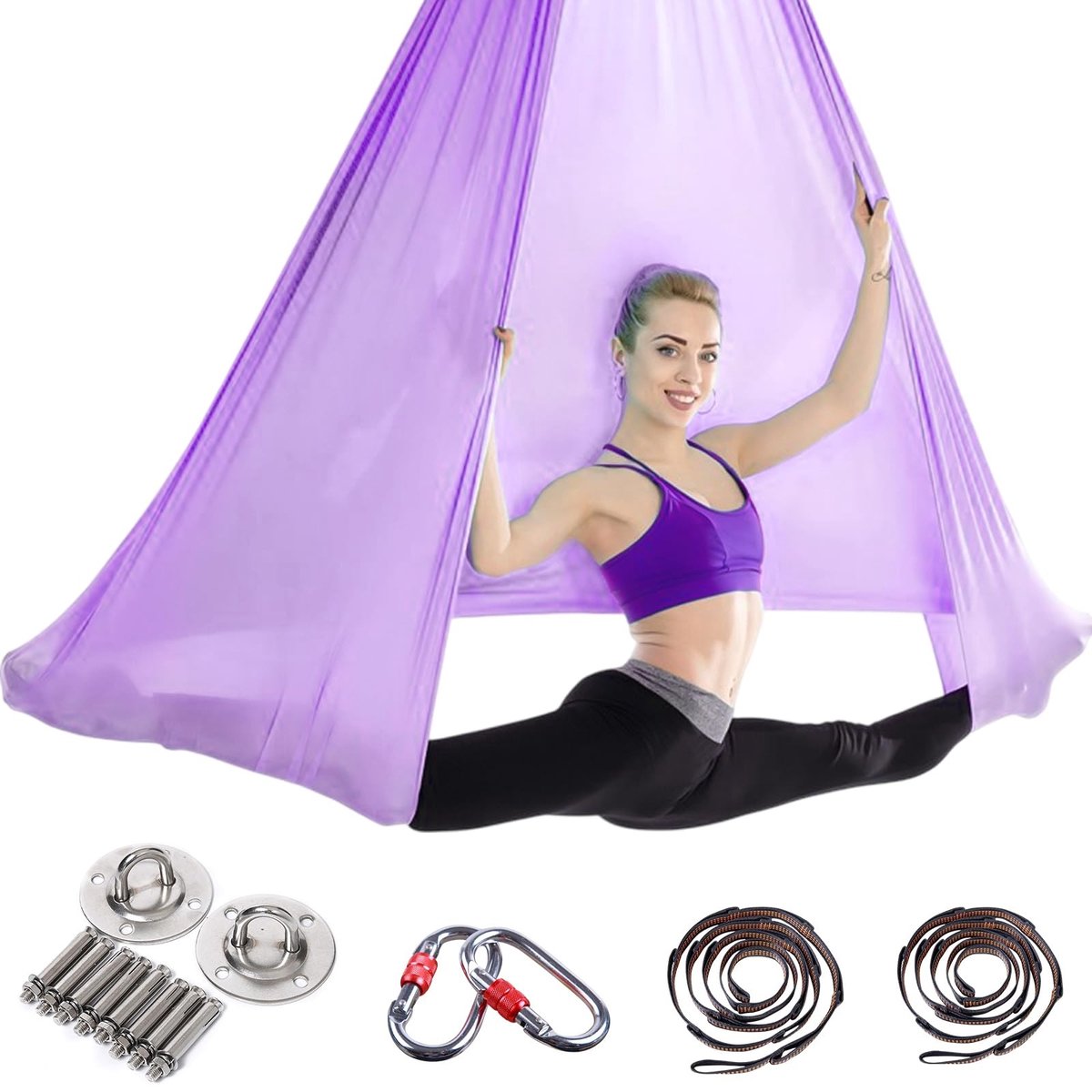 Solidchoice - Aerial Yoga Hammock Swing Set - 5m x 2.8m met 200kg Draagkracht