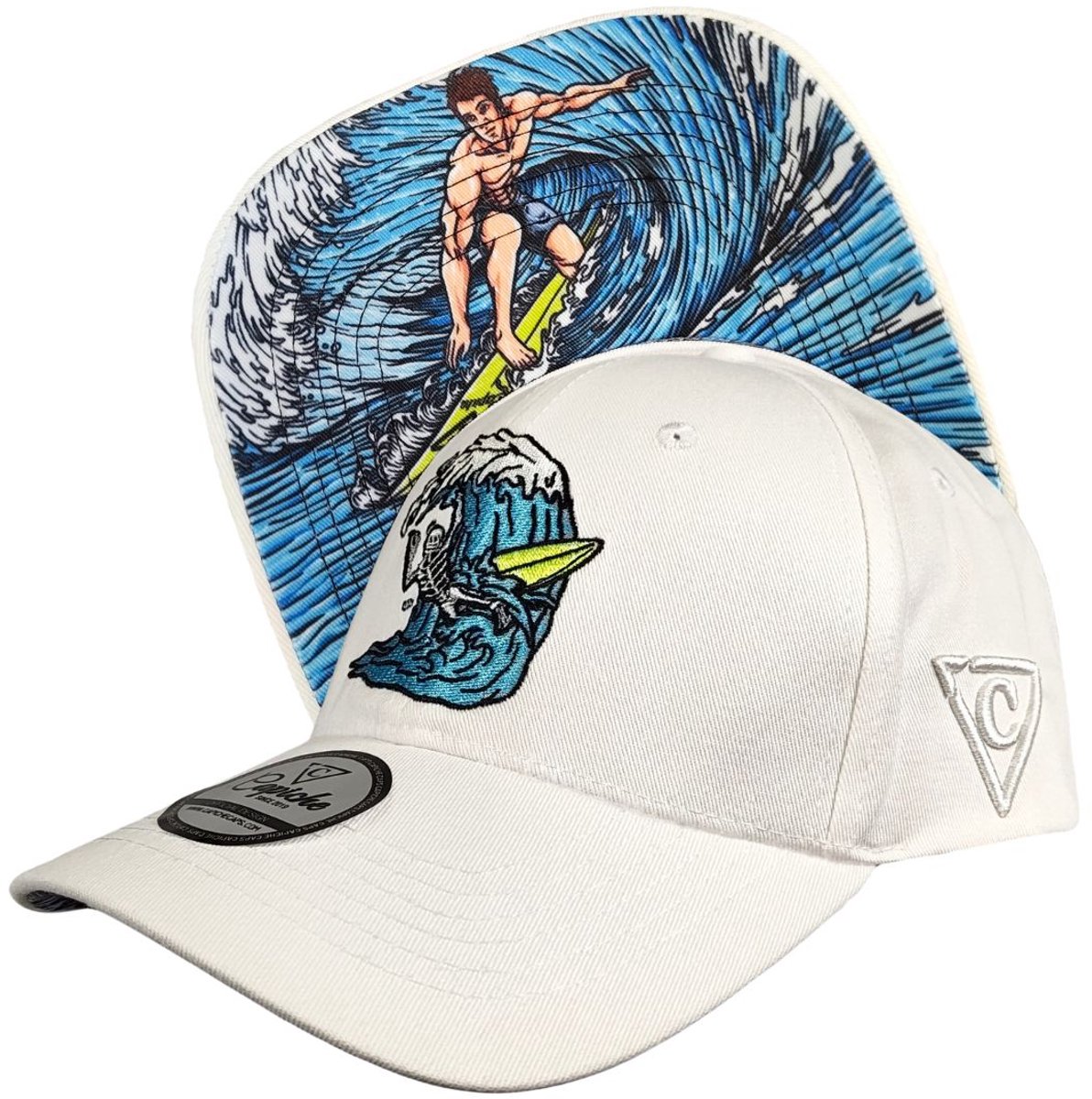 Capiche® Curved Pet – Koningsgolf – Wit – Verstelbaar met Druksluiting – Sportcap – Curved Baseball Pet – King Wave