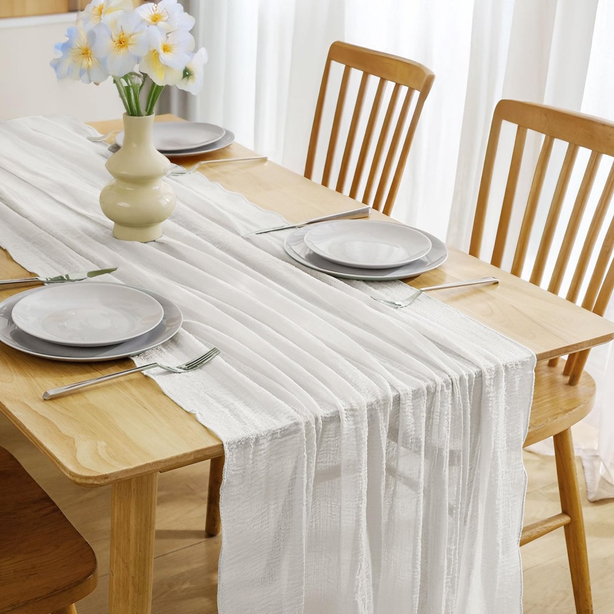 Solidchoice - Moderne Muslin Tafelrunner 80 x 300 cm voor Decoratie