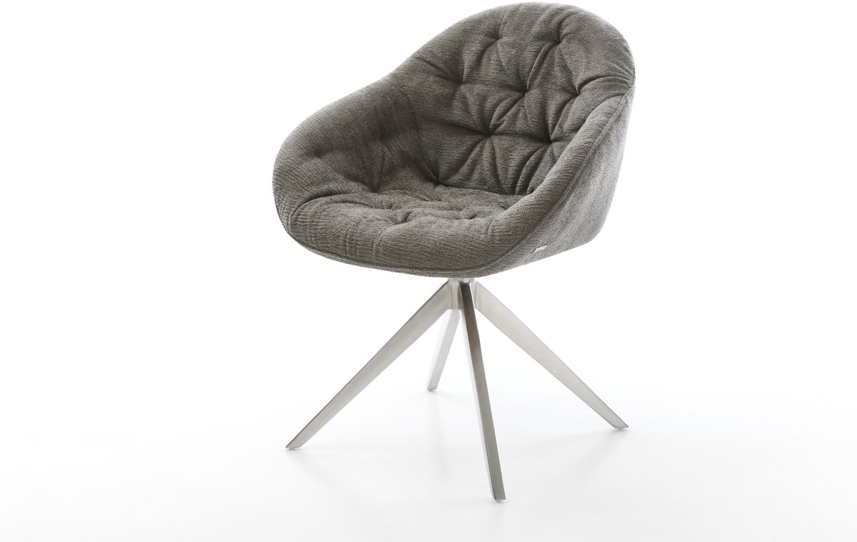 Eetkamerstoel Gaio-Flex kruisframe breed roestvrij staal bouclé zacht mud 360° draaibaar rocker-functie