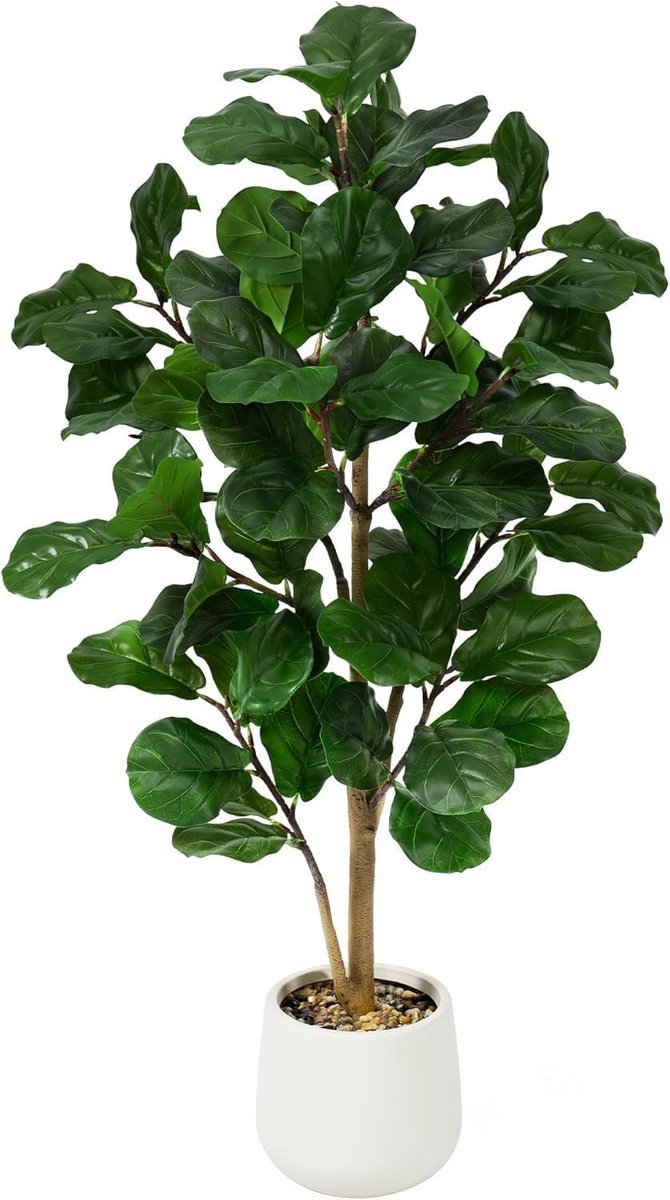 Faux Fiddle Leaf Fig Tree 1.5m Tall Indoor Fake Tree in White Pot with 70 Leaves Artificial Ficus Lyrata Indoor - ShopVlot