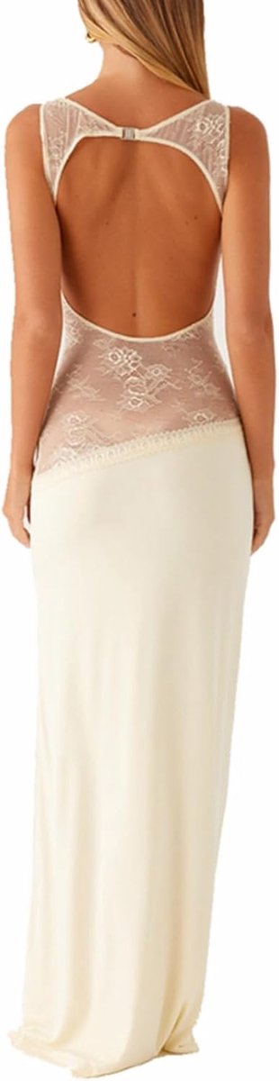 Women's Sexy Backless Dress Evening Dress Elegant Sleeveless Lace Patchwork Y2K Clubwear - ShopVlot