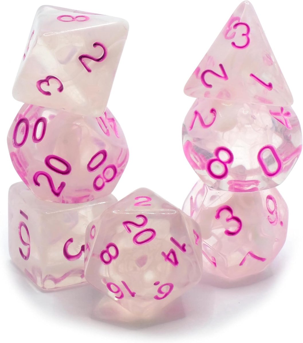 Lavender Mist - Polyset Dice - Polydice - White Translucent and Purple Lavender - Dice Set Of 7 Pieces - ShopVlot