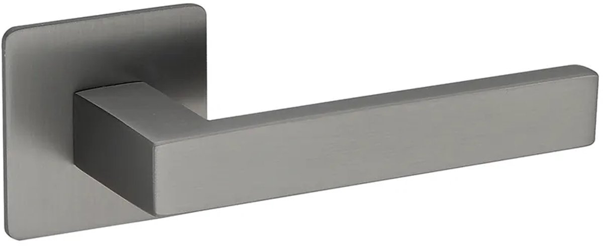 Deurkruk (2x) Enzo vierkant 20mm haaks op vierkant ultra dunne rozet van 3mm gun metal PVD gecoat | Gunmetal deurklinken