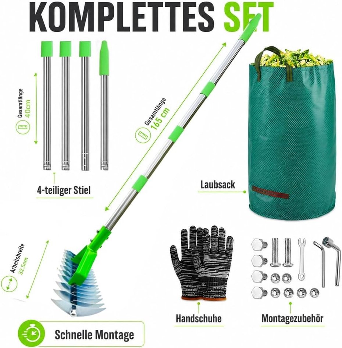 Verticuteermachine - Groen - 163 cm - Met Telescopische Handgreep en Opvangzak - Voor Effectief Gazononderhoud
