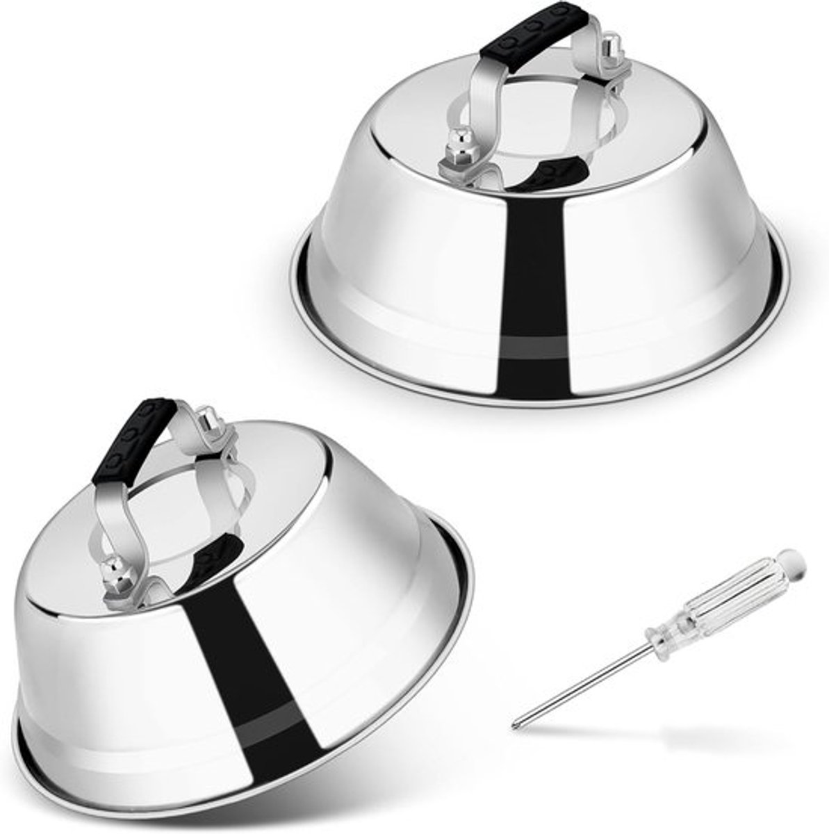 RVS Burger Bell-set met hittebestendige handgreep voor grillen en teppanyaki, geschikt voor binnen en buiten, vaatwasmachinebestendig