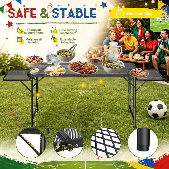 Atlasyx tuintafel - Campingtafel - Inklapbare tafel - Klaptafel - Picknicktafel - Verstelbare hoogte - 120 x 60 x 55 cm - Zwart — afbeelding 2