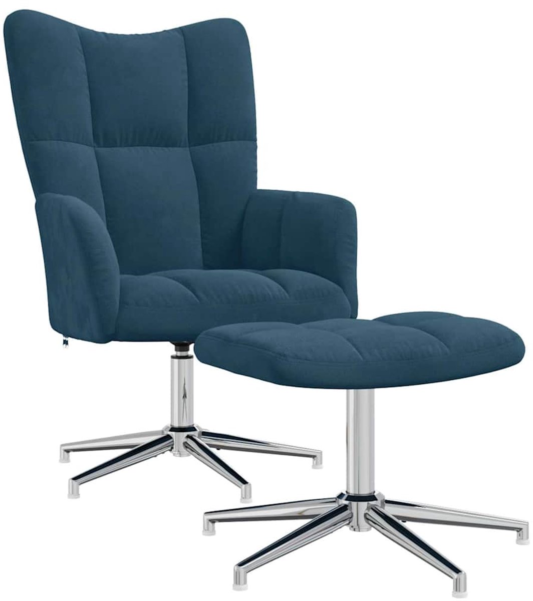 vidaXL Relaxstoel - met - voetenbank - fluweel - blauw