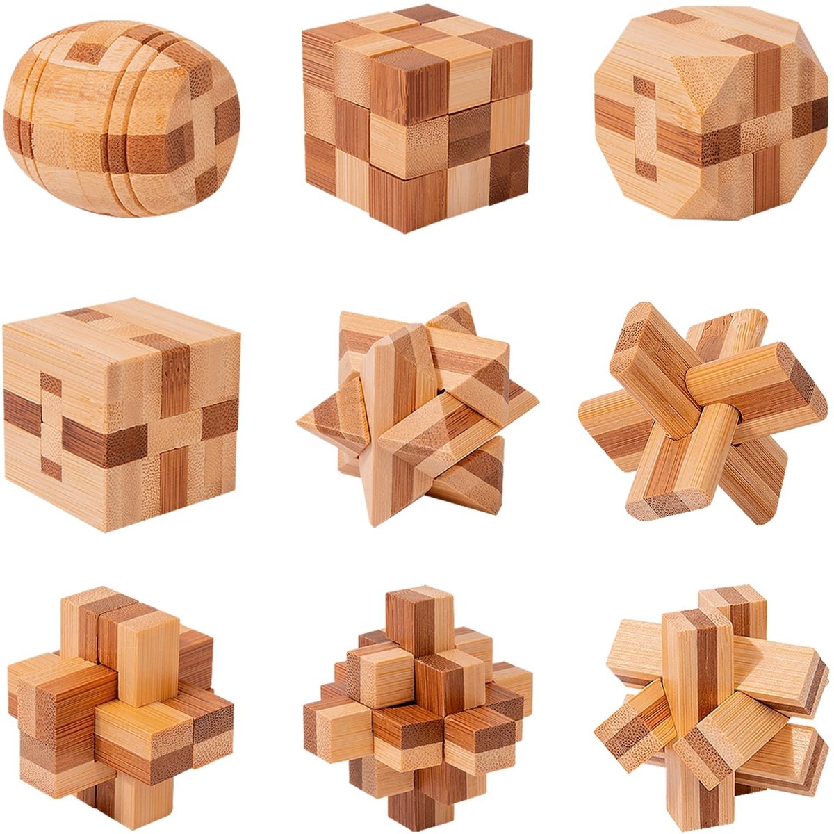 Solidchoice - Set van 9 3D Houten Puzzels en Logicaspellen