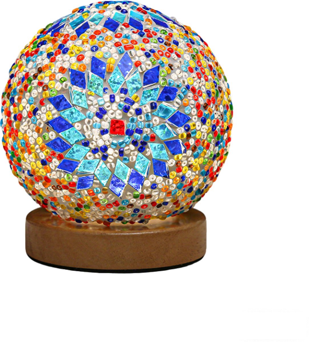 Casalora Bohemian Mozaïek Tafellamp – Decoratieve Nachtlamp van Glas en Hout – USB Warm Licht – Dimbaar Sfeerlamp voor Slaapkamer, Woonkamer en Decoratie